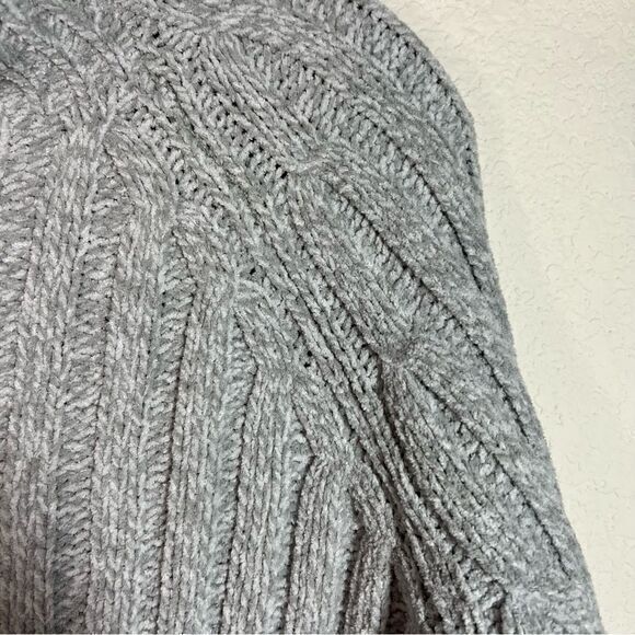 American Eagle Gray Rib Chunky Cabble-knit Mock Neck Crop Sweater Women's Small - Picture 3 of 6